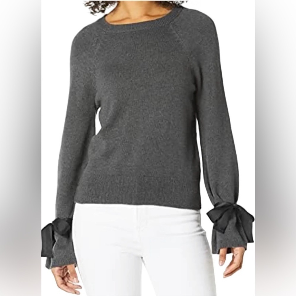 J. Crew Charcoal Crew Neck Sweater with Ribbon Accents